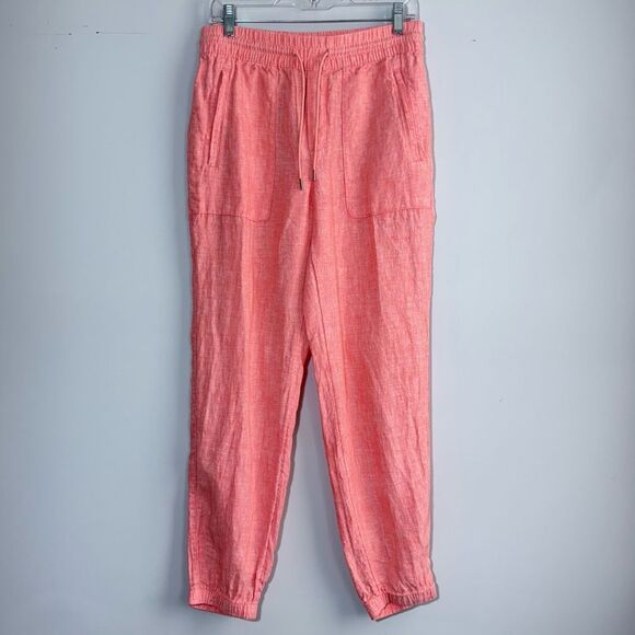 Athleta Retreat Linen Jogger Pants in Calla Sunset Orange Coral 531704 Size 6 - Picture 6 of 16